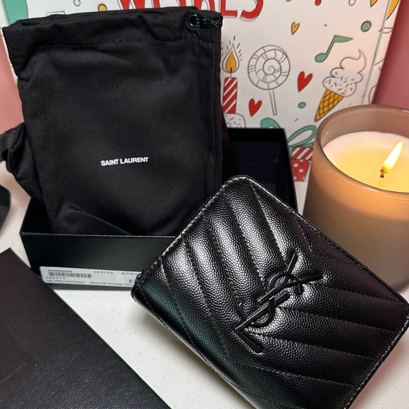 Saint Laurent Textured Black Leather Card Holder - Picture 2 of 6